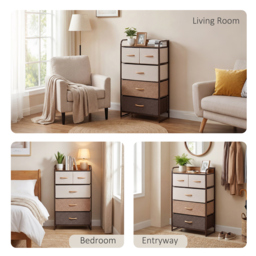 HOMCOM 5-Drawer Dresser Tower 3-Tier Storage Organizer with Steel Frame Wooden Top for Bedroom Hallway Closets - thumbnail 8
