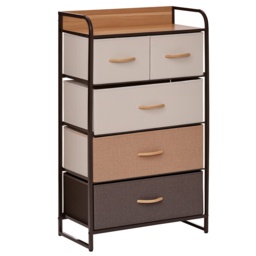 HOMCOM 5-Drawer Dresser Tower 3-Tier Storage Organizer with Steel Frame Wooden Top for Bedroom Hallway Closets - thumbnail 1