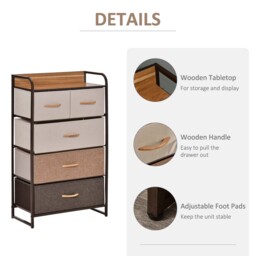 HOMCOM 5-Drawer Dresser Tower 3-Tier Storage Organizer with Steel Frame Wooden Top for Bedroom Hallway Closets - thumbnail 6