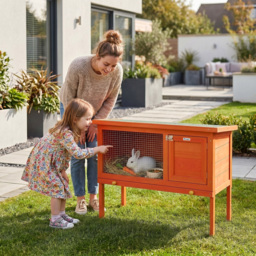 PawHut Wooden Rabbit Hutch, Guinea Pig Hutch with Asphalt Roof, Outdoor Elevated Bunny House for Rabbits, Chinchillas - thumbnail 2