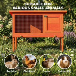 PawHut Wooden Rabbit Hutch, Guinea Pig Hutch with Asphalt Roof, Outdoor Elevated Bunny House for Rabbits, Chinchillas - thumbnail 8