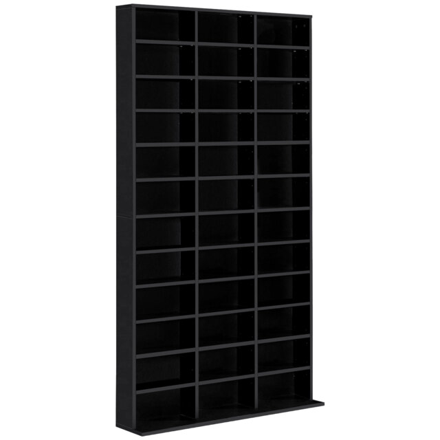 HOMCOM CD / DVD Storage Shelf Storage Unit for 1116 CDs Height-Adjustable Compartments 102 x 24 x 195 cm Black - image 1