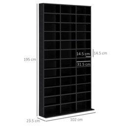 HOMCOM CD / DVD Storage Shelf Storage Unit for 1116 CDs Height-Adjustable Compartments 102 x 24 x 195 cm Black - thumbnail 3