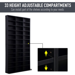 HOMCOM CD / DVD Storage Shelf Storage Unit for 1116 CDs Height-Adjustable Compartments 102 x 24 x 195 cm Black - thumbnail 4