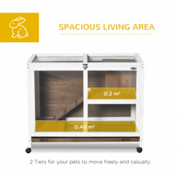 PawHut Wooden Rabbit Hutch Guinea Pigs House Bunny Small Animal Cage W/ Pull-out Tray Openable Roof Wheels 91.5 x 53.3 x 73 cm, Brown - thumbnail 4
