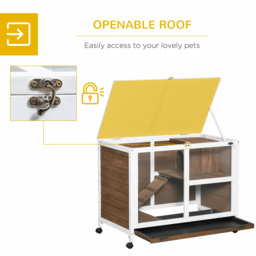 PawHut Wooden Rabbit Hutch Guinea Pigs House Bunny Small Animal Cage W/ Pull-out Tray Openable Roof Wheels 91.5 x 53.3 x 73 cm, Brown - thumbnail 5