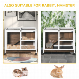 PawHut Wooden Rabbit Hutch Guinea Pigs House Bunny Small Animal Cage W/ Pull-out Tray Openable Roof Wheels 91.5 x 53.3 x 73 cm, Brown - thumbnail 7