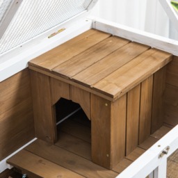 PawHut Wooden Rabbit Hutch Guinea Pigs House Bunny Small Animal Cage W/ Pull-out Tray Openable Roof Wheels 91.5 x 53.3 x 73 cm, Brown - thumbnail 9