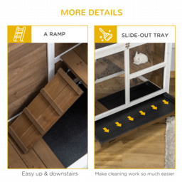 PawHut Wooden Rabbit Hutch Guinea Pigs House Bunny Small Animal Cage W/ Pull-out Tray Openable Roof Wheels 91.5 x 53.3 x 73 cm, Brown - thumbnail 8