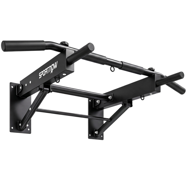 SPORTNOW Pull Up Bar Wall Mounted Chin Up Bar with Folding Design, 3 Hooks for Resistance Bands, Supports up to 120 kg, Black - image 1