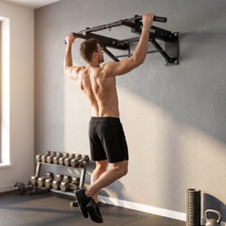 SPORTNOW Pull Up Bar Wall Mounted Chin Up Bar with Folding Design, 3 Hooks for Resistance Bands, Supports up to 120 kg, Black - thumbnail 2