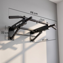 SPORTNOW Pull Up Bar Wall Mounted Chin Up Bar with Folding Design, 3 Hooks for Resistance Bands, Supports up to 120 kg, Black - thumbnail 3