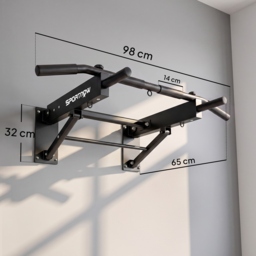 SPORTNOW Pull Up Bar Wall Mounted Chin Up Bar with Folding Design, 3 Hooks for Resistance Bands, Supports up to 120 kg, Black - thumbnail 3