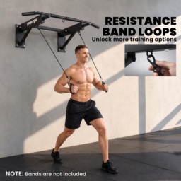SPORTNOW Pull Up Bar Wall Mounted Chin Up Bar with Folding Design, 3 Hooks for Resistance Bands, Supports up to 120 kg, Black - thumbnail 7