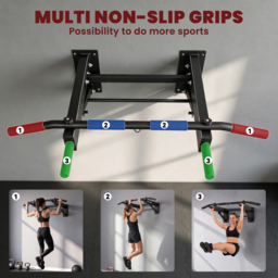 SPORTNOW Pull Up Bar Wall Mounted Chin Up Bar with Folding Design, 3 Hooks for Resistance Bands, Supports up to 120 kg, Black - thumbnail 6