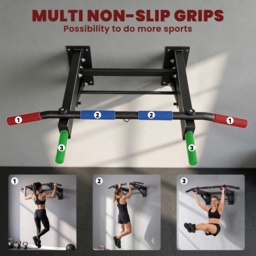 SPORTNOW Pull Up Bar Wall Mounted Chin Up Bar with Folding Design, 3 Hooks for Resistance Bands, Supports up to 120 kg, Black - thumbnail 6