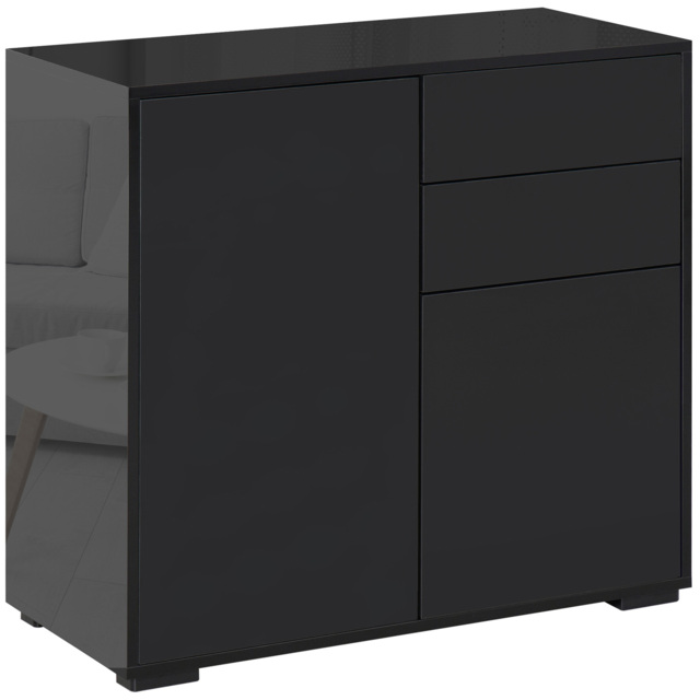 HOMCOM High Gloss Sideboard, Side Cabinet, Push-Open Design with 2 Drawer for Living Room, Bedroom, Black - Aosom UK - image 1