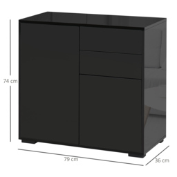 HOMCOM High Gloss Sideboard, Side Cabinet, Push-Open Design with 2 Drawer for Living Room, Bedroom, Black - Aosom UK - thumbnail 3