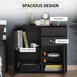 HOMCOM High Gloss Sideboard, Side Cabinet, Push-Open Design with 2 Drawer for Living Room, Bedroom, Black - Aosom UK - thumbnail 5