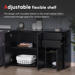 HOMCOM High Gloss Sideboard, Side Cabinet, Push-Open Design with 2 Drawer for Living Room, Bedroom, Black - Aosom UK - thumbnail 4