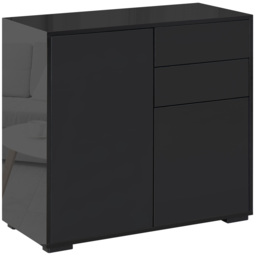 HOMCOM High Gloss Sideboard, Side Cabinet, Push-Open Design with 2 Drawer for Living Room, Bedroom, Black - Aosom UK - thumbnail 1