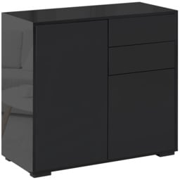HOMCOM High Gloss Sideboard, Side Cabinet, Push-Open Design with 2 Drawer for Living Room, Bedroom, Black - Aosom UK