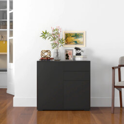 HOMCOM High Gloss Sideboard, Side Cabinet, Push-Open Design with 2 Drawer for Living Room, Bedroom, Black - Aosom UK - thumbnail 2