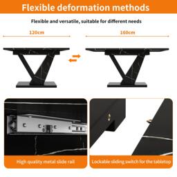 Telescopic Extendable Dining Table, Space-Saving Table with Smooth Runners, Adjustable Feet for 4-6, 120x75x75.5 cm, Black - Aosom UK - thumbnail 5