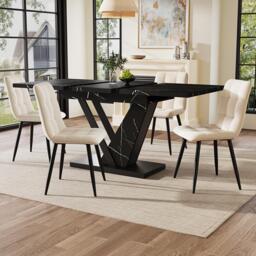 Telescopic Extendable Dining Table, Space-Saving Table with Smooth Runners, Adjustable Feet for 4-6, 120x75x75.5 cm, Black - Aosom UK - thumbnail 7