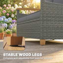 Outsunny 2 Seater Rattan Garden Sofa, Outdoor Sofa with Thickened Cushions and Acacia Wood Armrests, Dark Grey - thumbnail 7