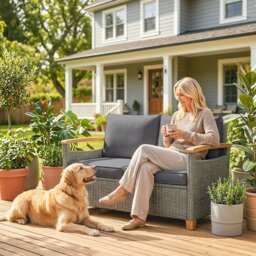 Outsunny 2 Seater Rattan Garden Sofa, Outdoor Sofa with Thickened Cushions and Acacia Wood Armrests, Dark Grey - thumbnail 9