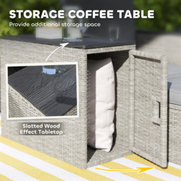 Outsunny 5 Piece Rattan Garden Furniture Set, Nesting Outdoor Furniture Conversation Set with 2 Footstools, WPC Storage Coffee Table and Cushions, Wicker Garden Sofa for Conservatory, Terrace, Grey - thumbnail 8