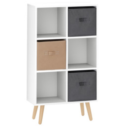 HOMCOM Freestanding 6 Cube Unit Cabinet Unit w/ 3 Fabric Drawers Handles Home Office Storage Shelves White - Aosom UK - thumbnail 1