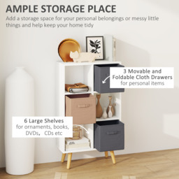 HOMCOM Freestanding 6 Cube Unit Cabinet Unit w/ 3 Fabric Drawers Handles Home Office Storage Shelves White - Aosom UK - thumbnail 4
