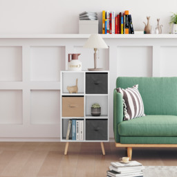 HOMCOM Freestanding 6 Cube Unit Cabinet Unit w/ 3 Fabric Drawers Handles Home Office Storage Shelves White - Aosom UK - thumbnail 7