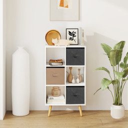 HOMCOM Freestanding 6 Cube Unit Cabinet Unit w/ 3 Fabric Drawers Handles Home Office Storage Shelves White - Aosom UK - thumbnail 6