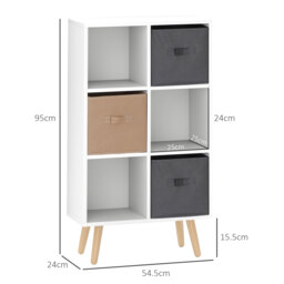 HOMCOM Freestanding 6 Cube Unit Cabinet Unit w/ 3 Fabric Drawers Handles Home Office Storage Shelves White - Aosom UK - thumbnail 3