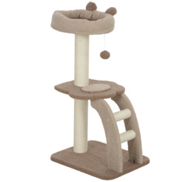 PawHut Cat Tee for Indoor Cats, 88cm Cat Tower with Sisal Scratching Post, Hanging Ball, Large Cat Perch, Stairs, Brown - Aosom UK