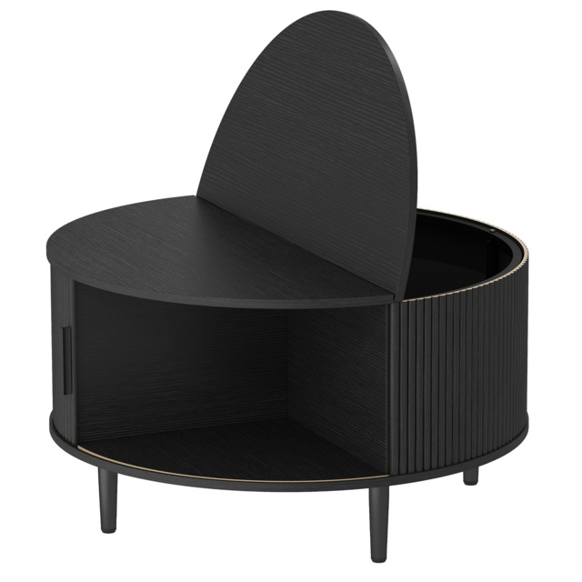 HOMCOM Coffee Table with Lift Top and Hidden Storage, Round Centre Table with Fluted Sliding Door, 80 cm, Black Wood Effect - image 1