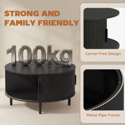 HOMCOM Coffee Table with Lift Top and Hidden Storage, Round Centre Table with Fluted Sliding Door, 80 cm, Black Wood Effect - thumbnail 6