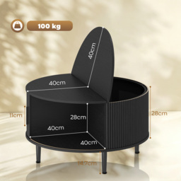 HOMCOM Coffee Table with Lift Top and Hidden Storage, Round Centre Table with Fluted Sliding Door, 80 cm, Black Wood Effect - thumbnail 3