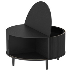 HOMCOM Coffee Table with Lift Top and Hidden Storage, Round Centre Table with Fluted Sliding Door, 80 cm, Black Wood Effect