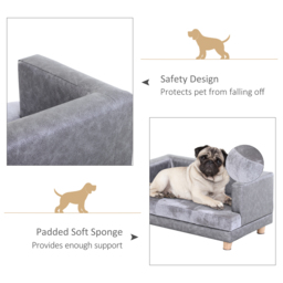PawHut Dog Sofa Bed for Small-Sized Dogs, Elevated Pet Chair with PU Cover, Soft Cushion, Cat Couch Lounger with Anti-slip Legs - Grey - thumbnail 5
