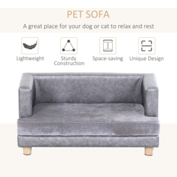 PawHut Dog Sofa Bed for Small-Sized Dogs, Elevated Pet Chair with PU Cover, Soft Cushion, Cat Couch Lounger with Anti-slip Legs - Grey - thumbnail 4