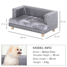 PawHut Dog Sofa Bed for Small-Sized Dogs, Elevated Pet Chair with PU Cover, Soft Cushion, Cat Couch Lounger with Anti-slip Legs - Grey - thumbnail 3