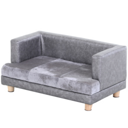 PawHut Dog Sofa Bed for Small-Sized Dogs, Elevated Pet Chair with PU Cover, Soft Cushion, Cat Couch Lounger with Anti-slip Legs - Grey - thumbnail 1