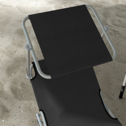Outsunny Foldable Sun Lounger Set of 2 with Sun Shade & Adjustable Backrest - Black - thumbnail 8
