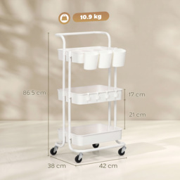 HOMCOM Three-Tier Home Trolley, with Handle and Wheels - White - thumbnail 3