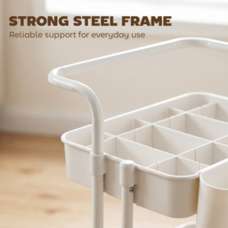 HOMCOM Three-Tier Home Trolley, with Handle and Wheels - White - thumbnail 7