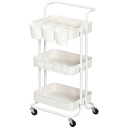 HOMCOM Three-Tier Home Trolley, with Handle and Wheels - White